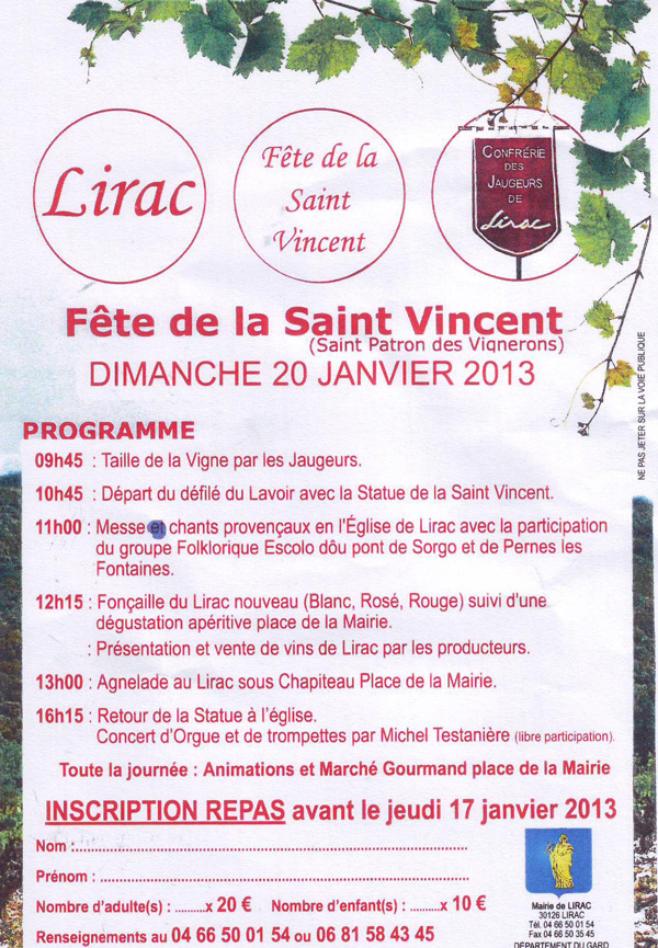 Fête de la Saint Vincent: dimanche 20 Janvier à Lirac