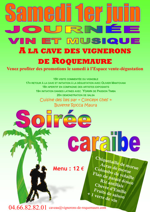 Soirée CaraÏbes le samedi 1er juin, cave des Vignerons de Roquemaure